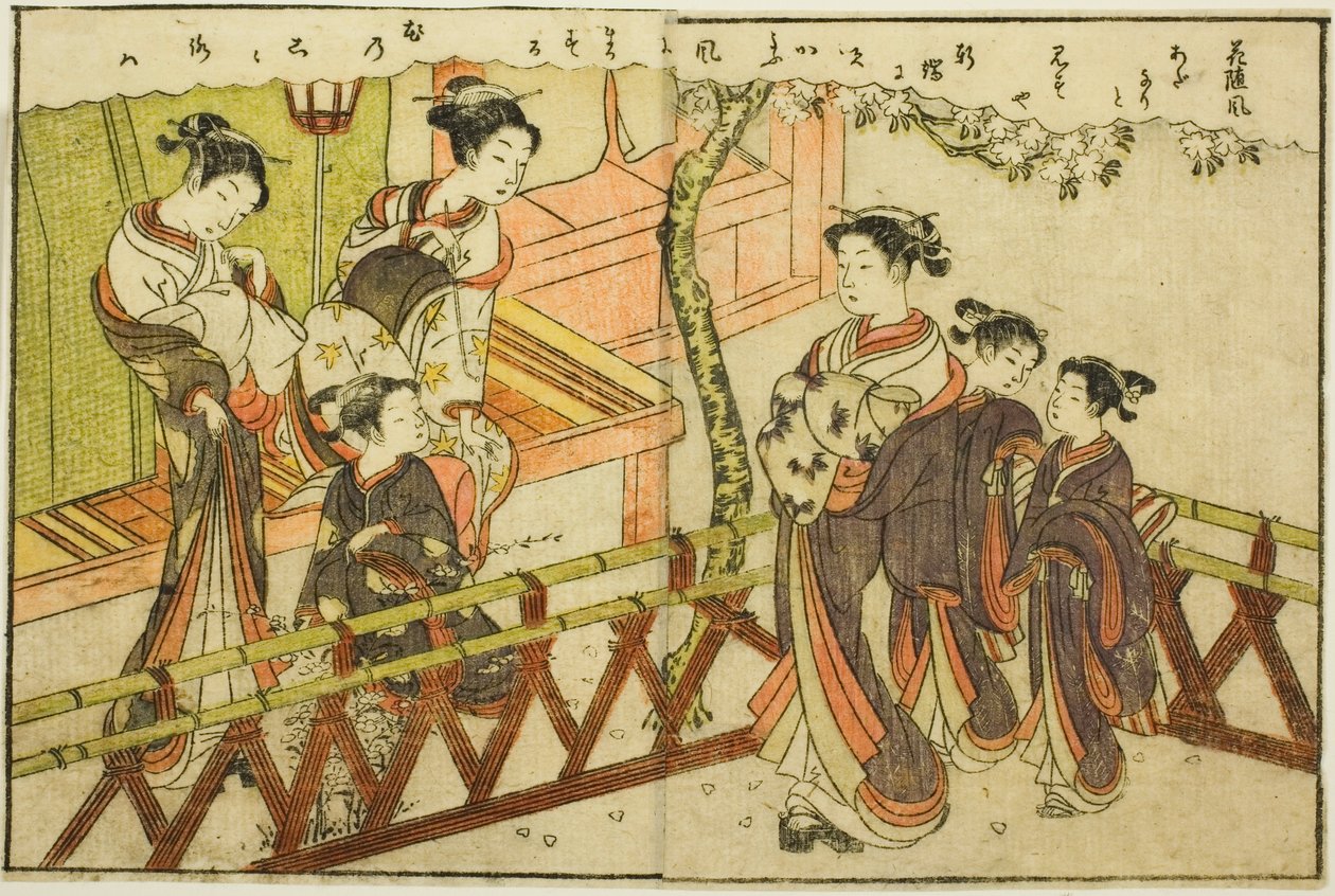 Tosidig illustrasjon fra Vol. 2 av "Picture Book of Spring Brocades (Ehon haru no nishiki)" av Suzuki Harunobu