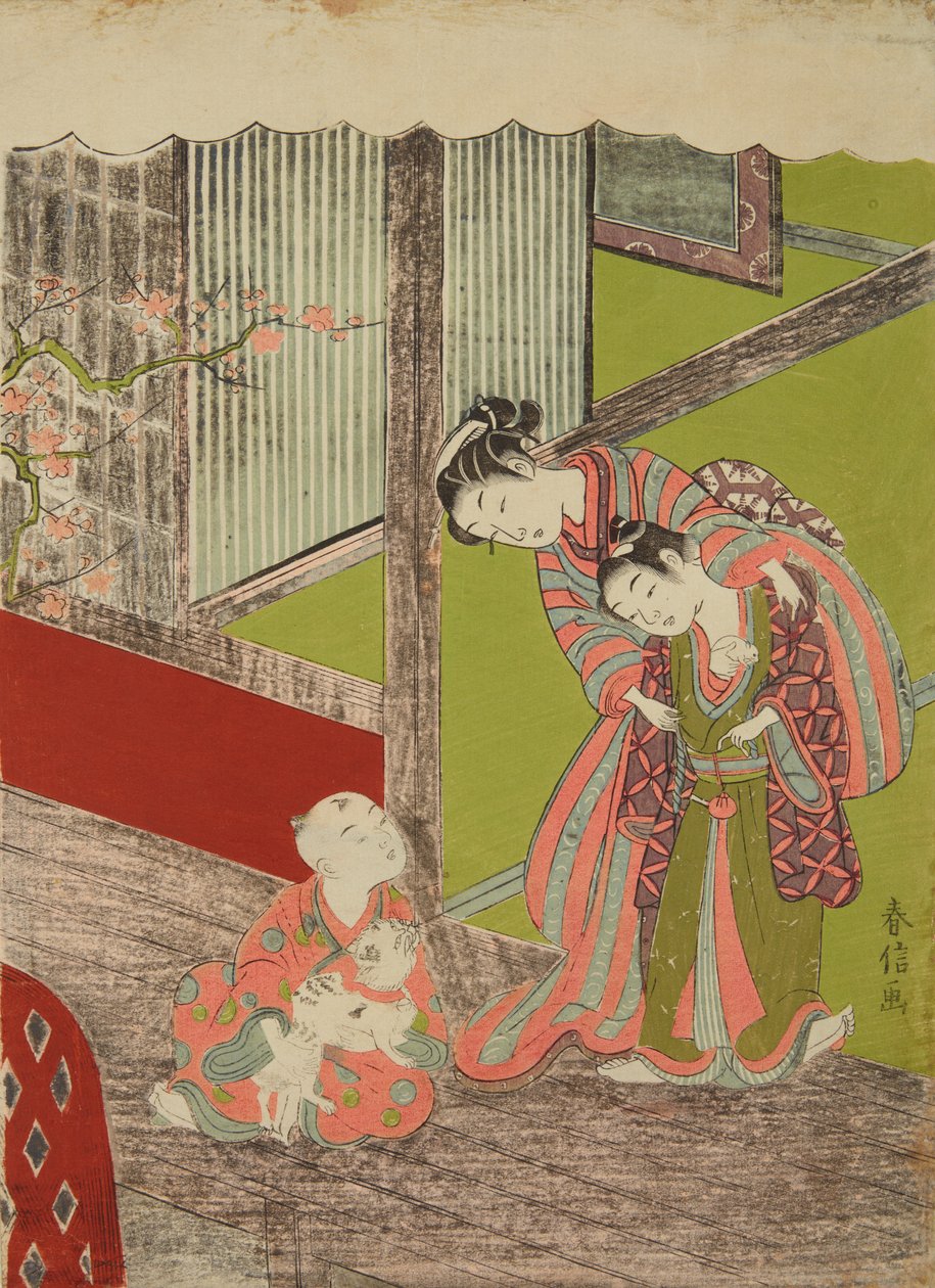 Barn som leker med en katt og en mus av Suzuki Harunobu