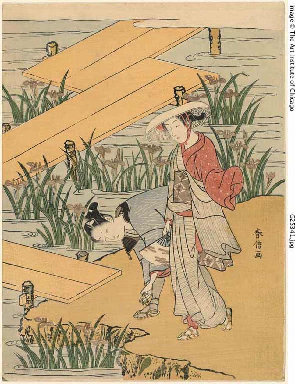 Eight-Plank Bridge (parodi på "Tales of Ise") av Suzuki Harunobu
