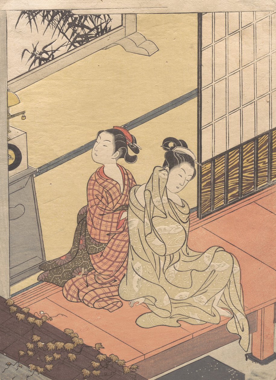 Evening Chime of the Clock Tokei no bansho, from the series “Eight Parlor Views” Za..., ca. 1766.    1164270   no       norwegian Successfully Translated  Original: Initiation Card Tsakalis: Nirvana Vishkambhin, early 15th century. Translat: Initiation Car av Suzuki Harunobu