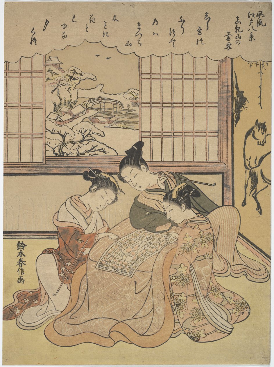 Kveldssnø på Matsuchi-høyden, fra serien Åtte moderne utsikter over Edo (Furyu Edo hakkei) av Suzuki Harunobu