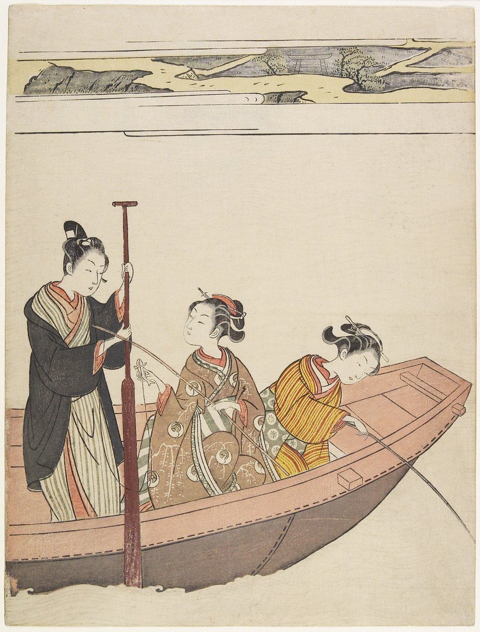 Fiske nær Mimeguri-helligdommen ved Sumida-elven, ca. 1767 av Suzuki Harunobu