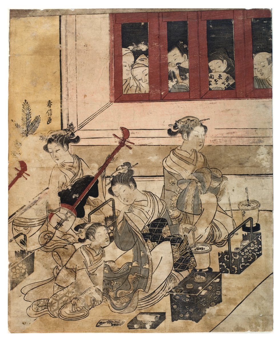 Fire jenter fra Yoshiwara på rommet av Suzuki Harunobu