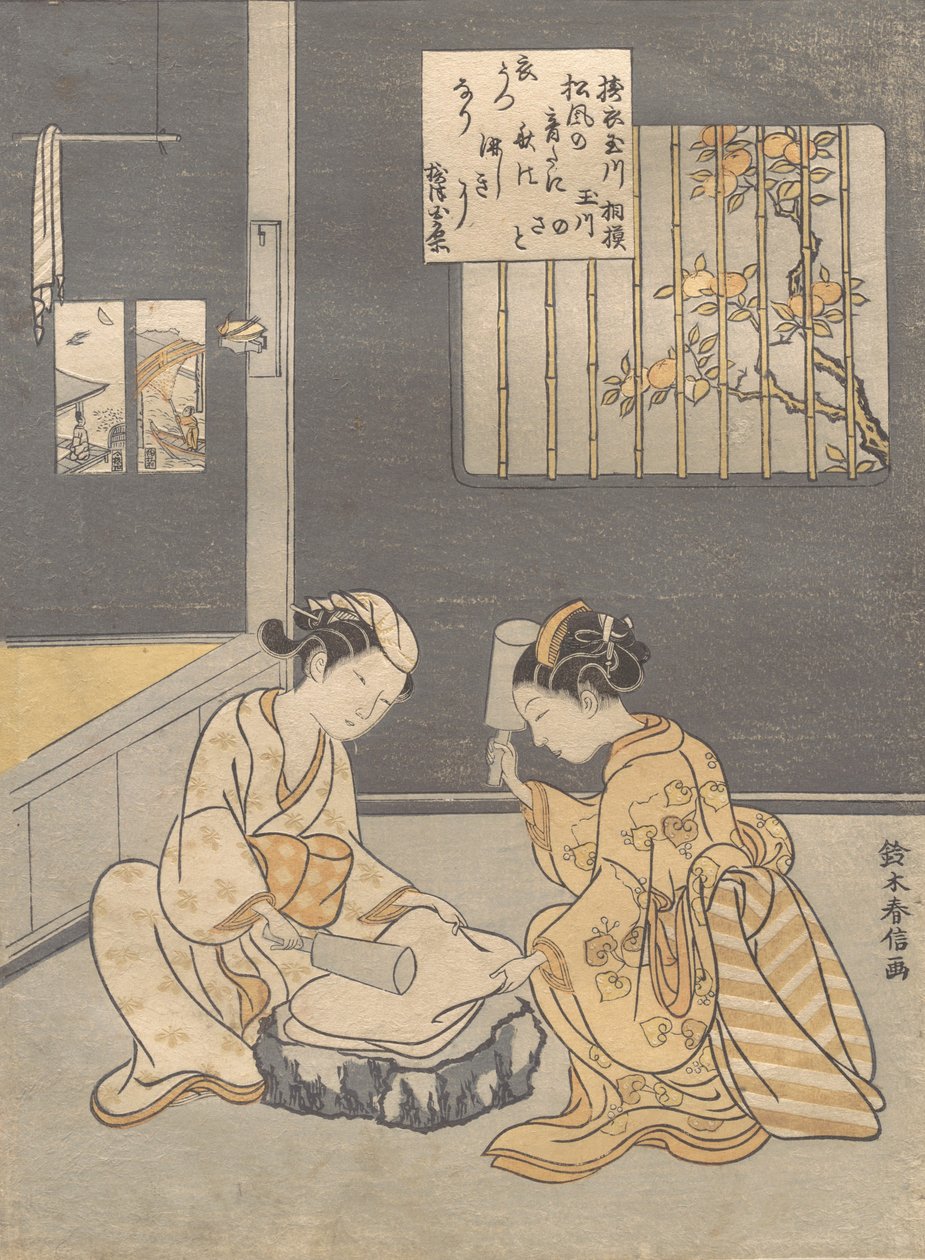 Fulling Cloth ved Jewel River Kinuta no Tamagawa, ca. 1768., ca. 1768. av Suzuki Harunobu