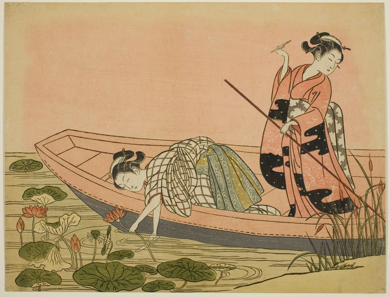 Samler lotusblomster av Suzuki Harunobu