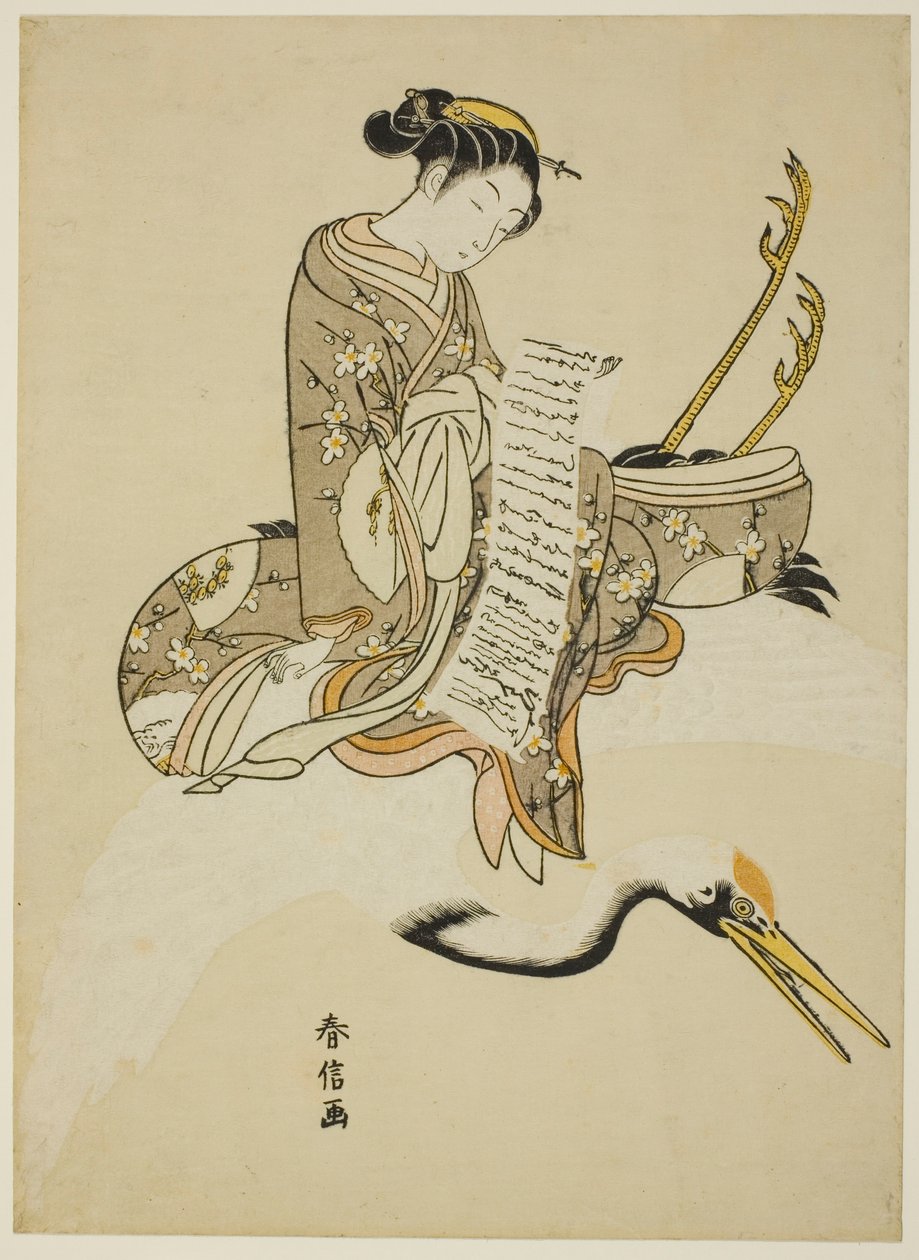 Girl Riding a Crane (parodi på Hi Chobo [kinesisk: Fei Zhangfang]) av Suzuki Harunobu