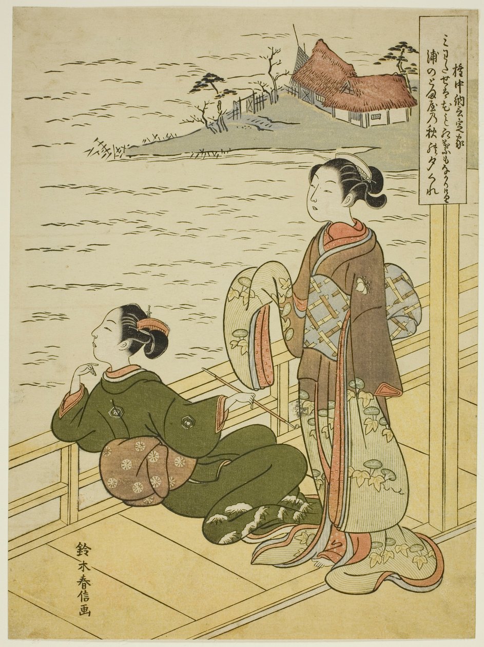 Gonchunagon Sadaie (Fujiwara no Teika), fra en serie uten tittel med parodier av Three Evening Poems av Suzuki Harunobu