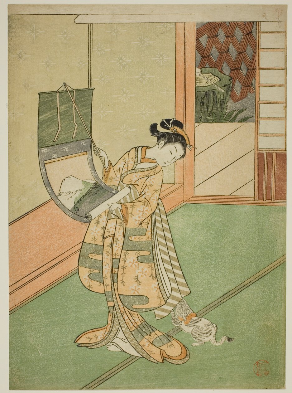 Hanging a Painting (parodi på den tredje prinsessen) av Suzuki Harunobu