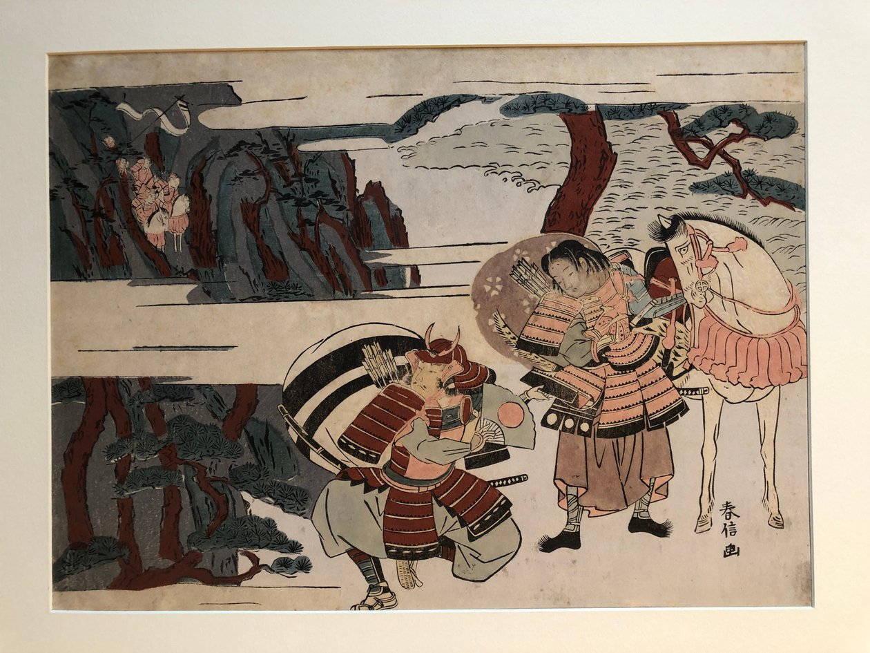 Kumagai Naozane tar Taira no Atsumori til fange ved Ichi-no-tani av Suzuki Harunobu