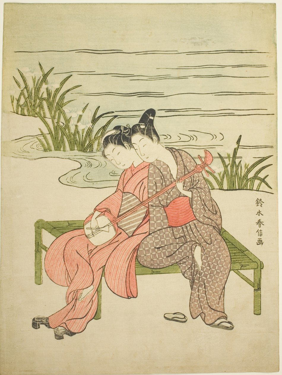 Lovers Playing the Same Shamisen (parodi på Xuanzong og Yang Guifei) av Suzuki Harunobu
