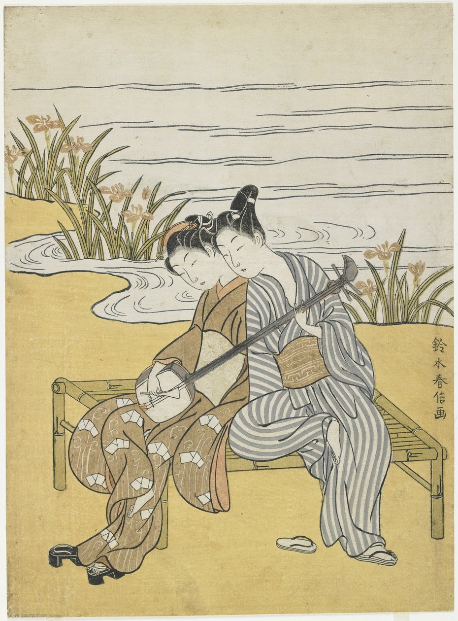 Elskere som spiller den samme Shamisen som en mildt av keiser Xuanzong og Yang Guifei, ca. 1767 av Suzuki Harunobu