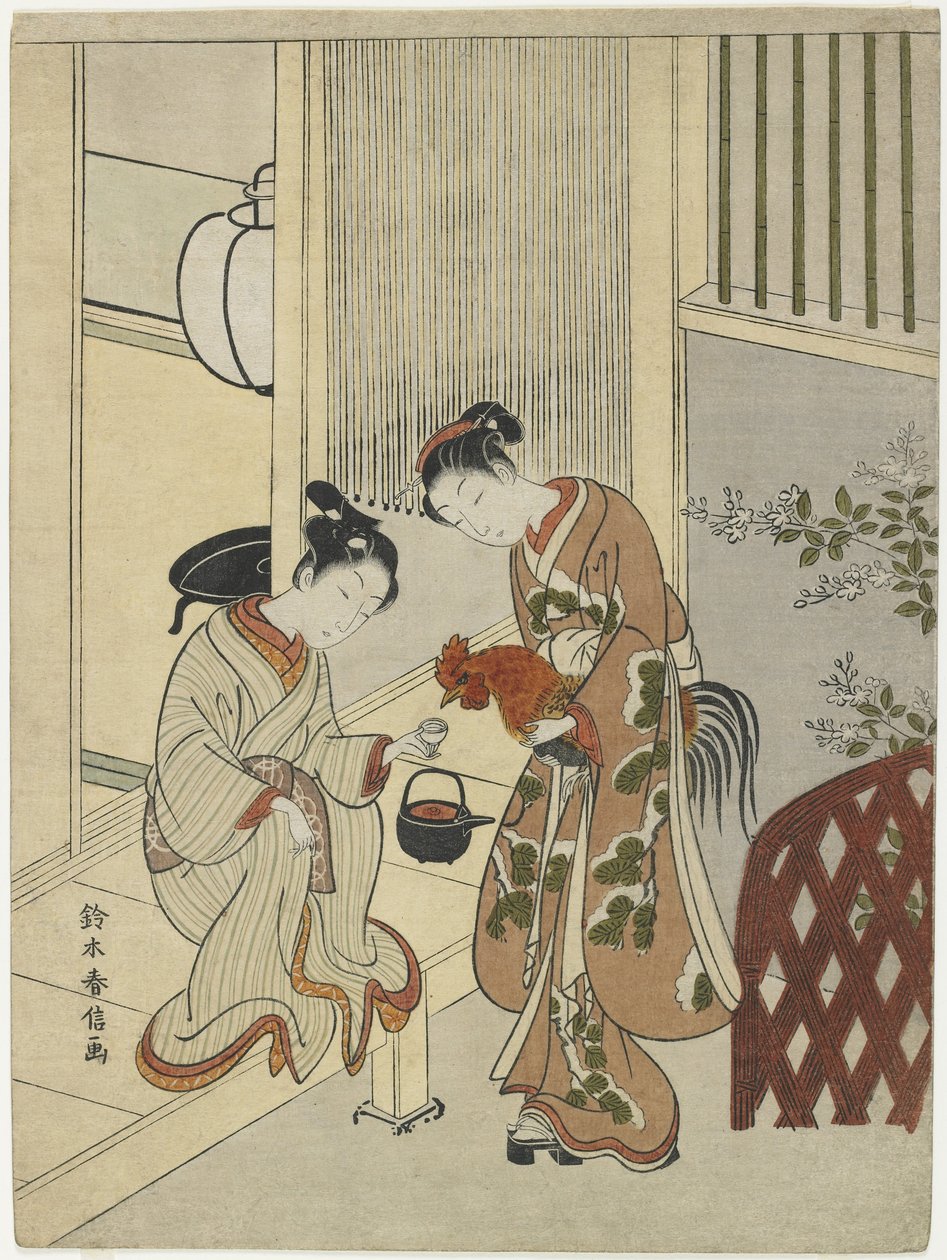 Lovers Plying a Rooster with Sake, ca. 1767 av Suzuki Harunobu