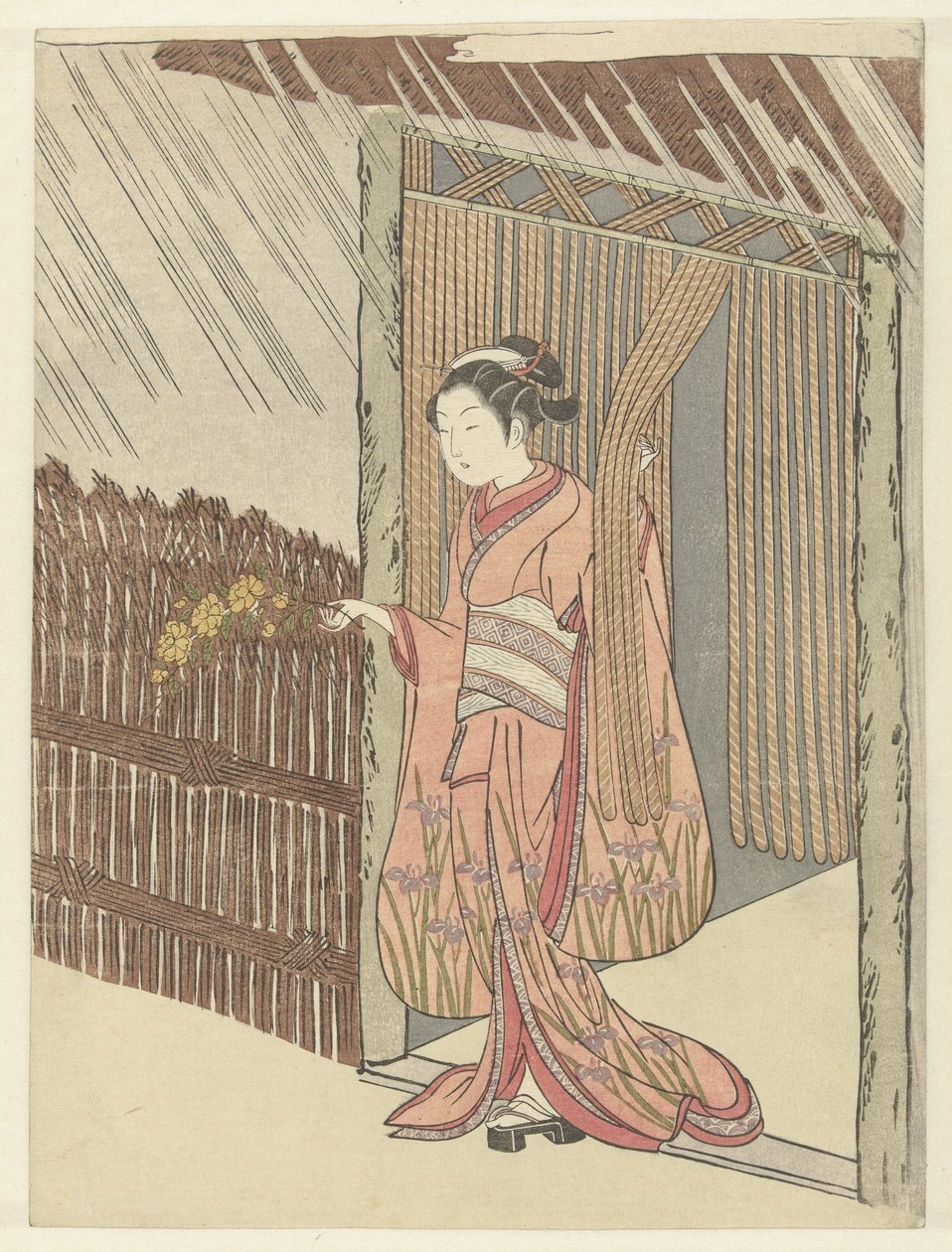 Jente med en yamabuki-gren i hendene av Suzuki Harunobu