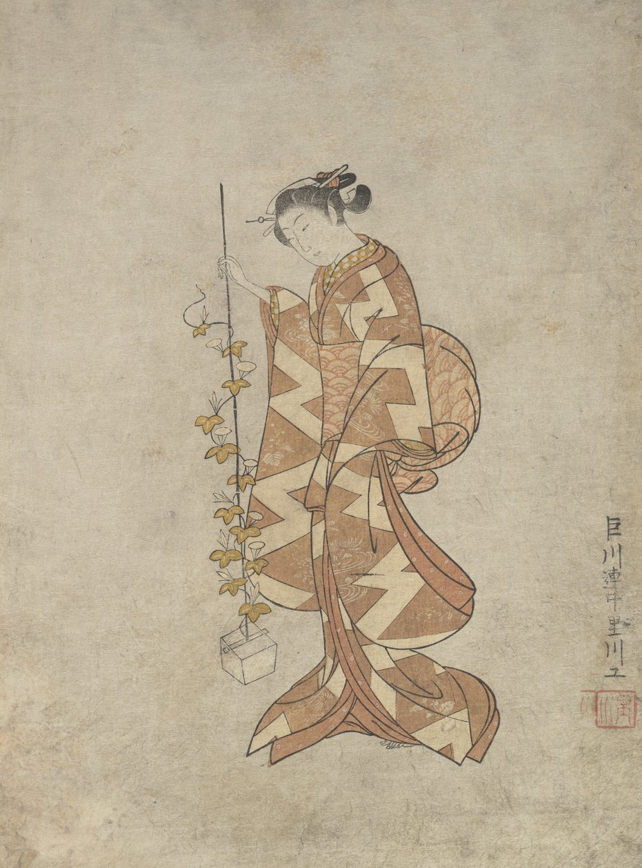 Moderne representasjon av poetinnen Kaga no Chiyo, ca. 1765., ca. 1765. av Suzuki Harunobu