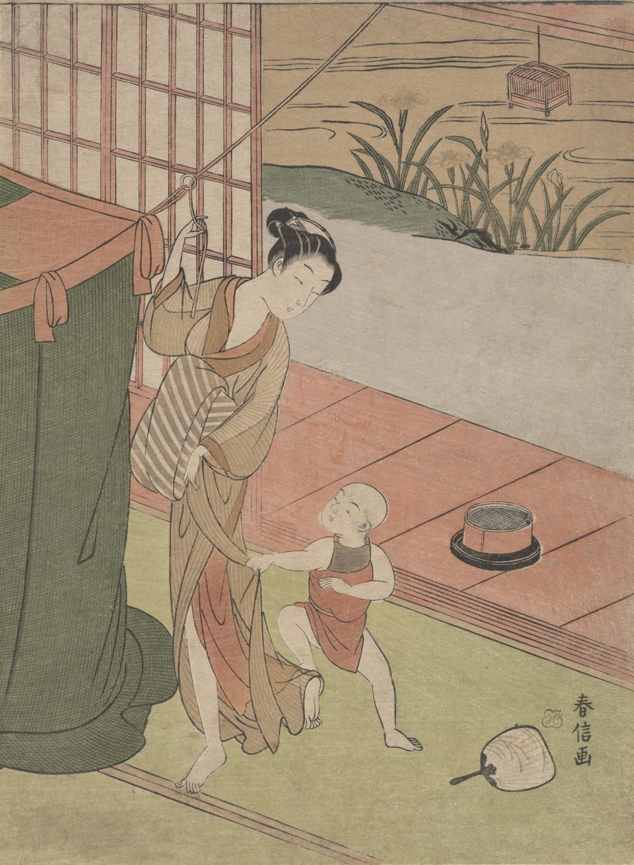 Mor og sønn ved et myggnett, ca. 1769., ca. 1769. av Suzuki Harunobu