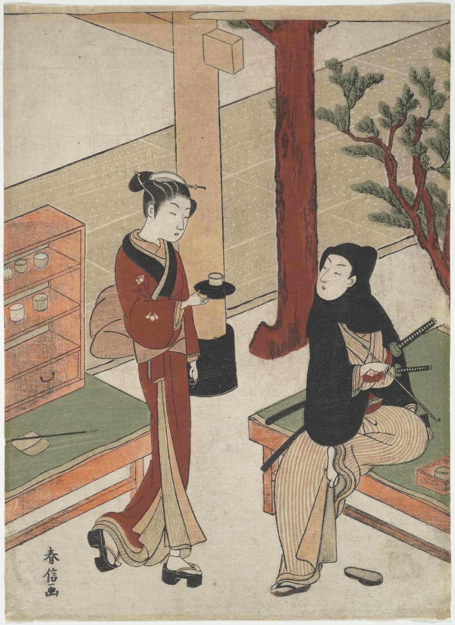 Osen betjener en ung samurai av Suzuki Harunobu
