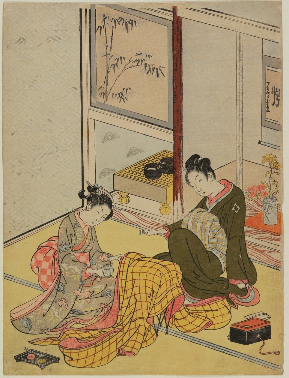 Parfymering av en drakt som visuell parodi på de fire kunstene av Suzuki Harunobu