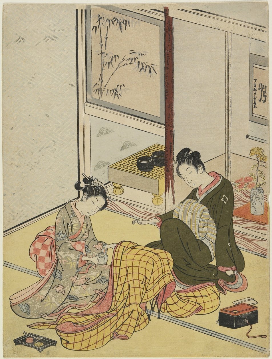 Parfymering av en kappe som en mildring av de fire elegante tidsfordriv, høsten 1767 (farget treblokktrykk) av Suzuki Harunobu