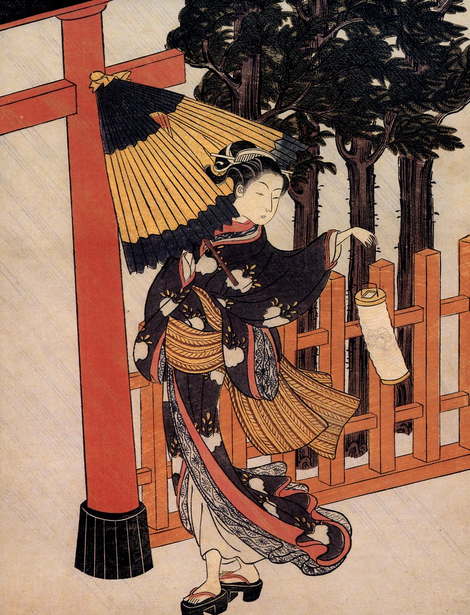 Pilegrimsreise ved en regnfull natt, japansk stempel av Suzuki Harunobu (ca. 1724 1770) av Suzuki Harunobu