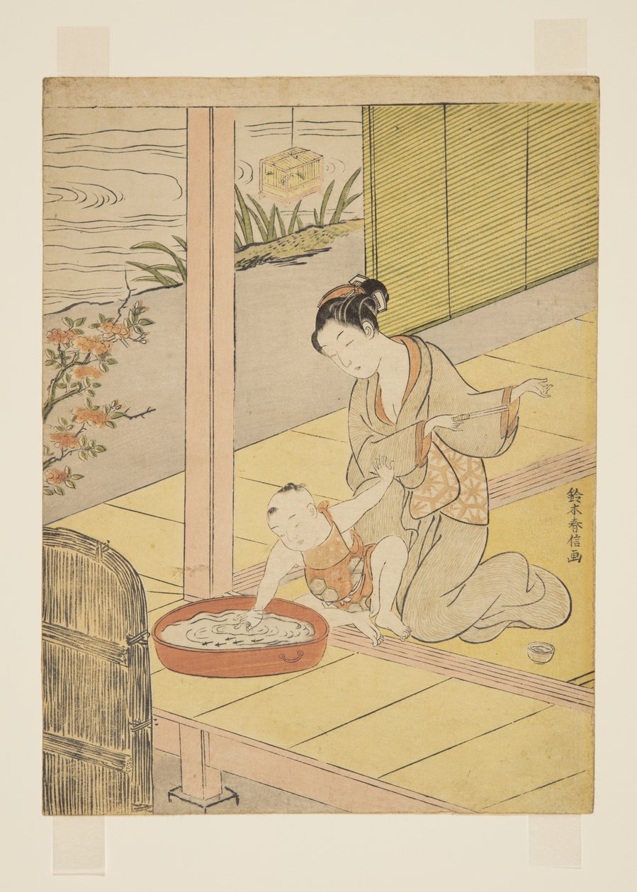 Leker med Minnows (farget treblokktrykk) av Suzuki Harunobu