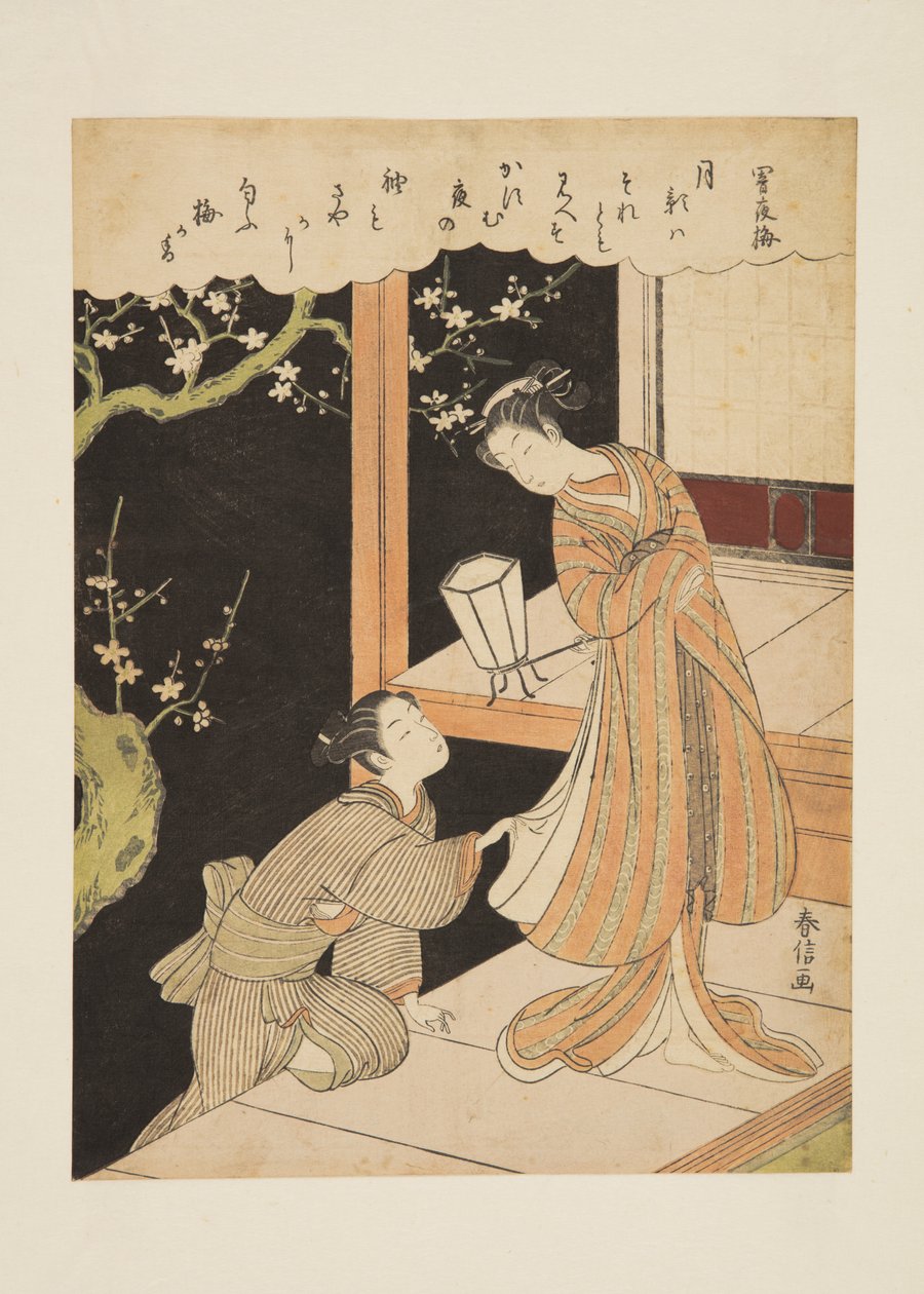 Plommeblomstrer på en mørk natt (Yamiyo no ume) (treblokktrykk i farger) av Suzuki Harunobu