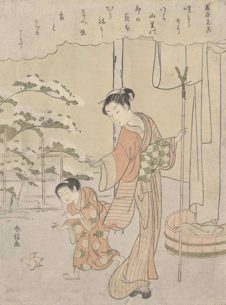 Dikt av Fujiwara no Motozane ca. 860 fra serien Thirty-Six Poets, ca. 1768., ca. 1768. av Suzuki Harunobu