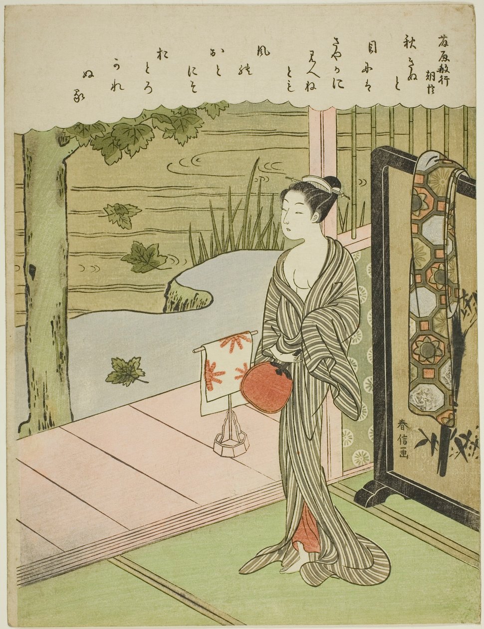 Dikt av Fujiwara no Toshiyuki, fra en serie uten tittel med trettiseks udødelige poeter av Suzuki Harunobu