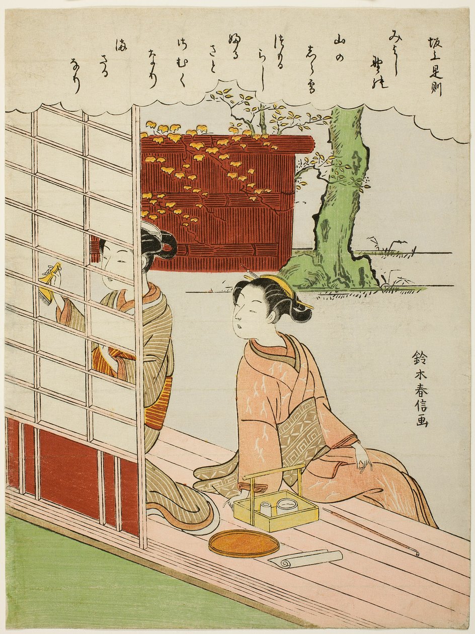 Dikt av Sakanoue no Korenori, fra en serie uten tittel med trettiseks udødelige poeter av Suzuki Harunobu