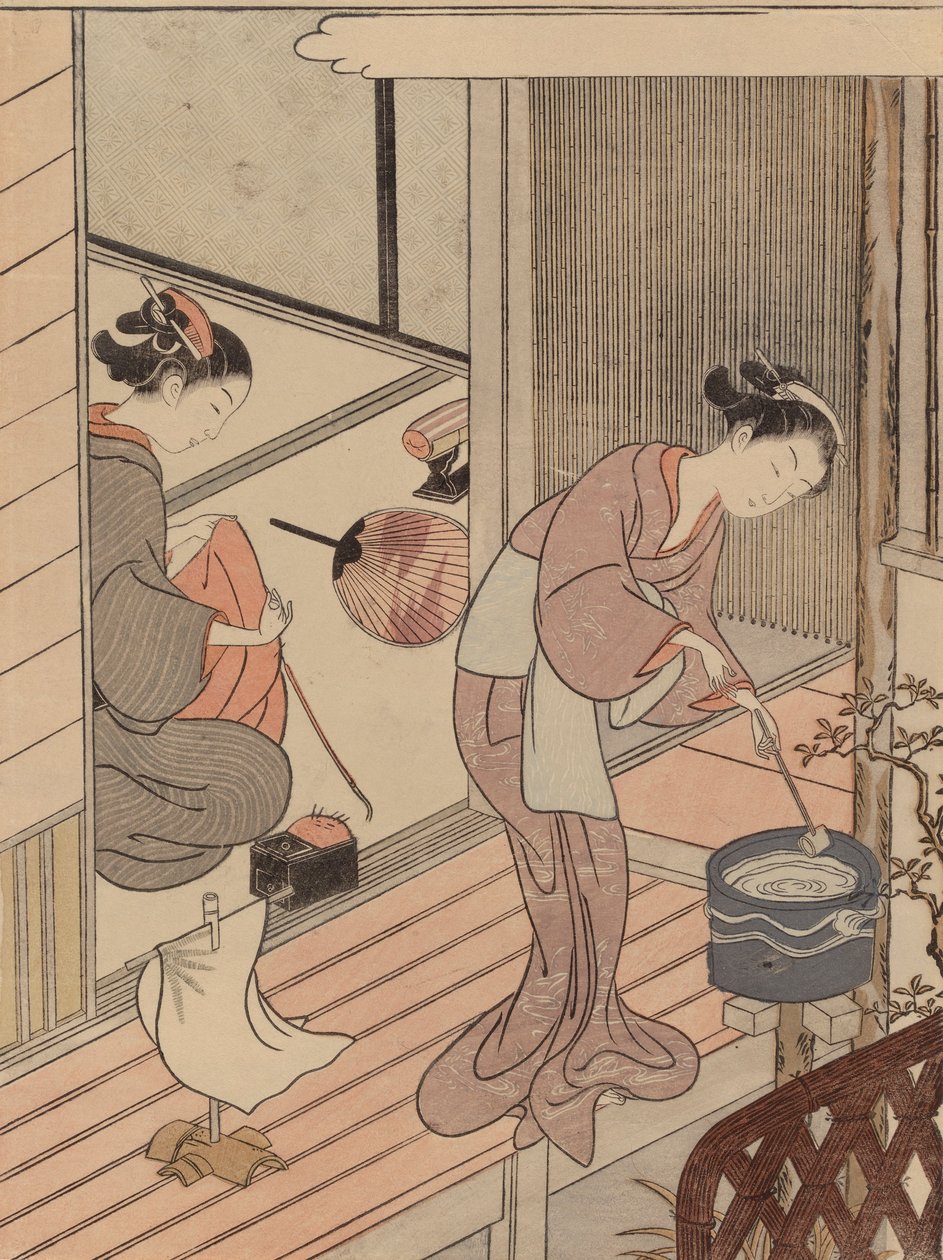 Tilbakevendende seil ved håndklestativet, fra serien Åtte stueutsikter av Suzuki Harunobu