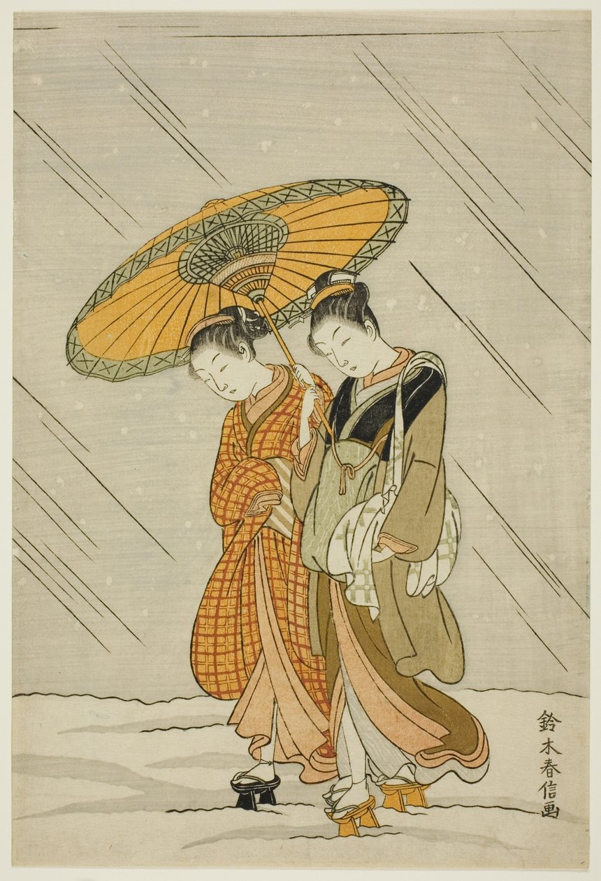 Snø på vei tilbake fra det offentlige badet av Suzuki Harunobu