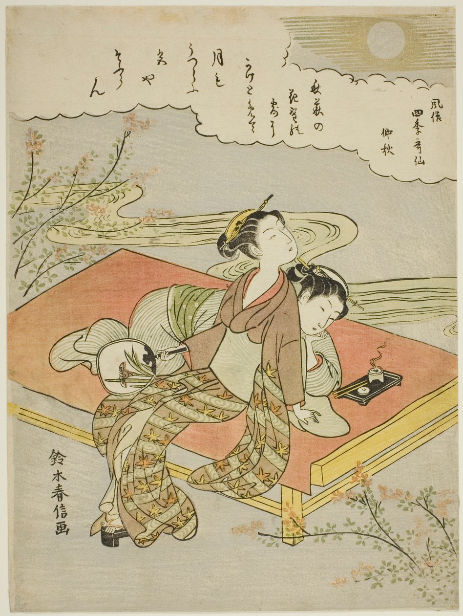 Den åttende måneden (Chushu), fra serien "Popular Versions of Immortal Poets in Four Seasons (Fuzoku shiki kasen)" av Suzuki Harunobu
