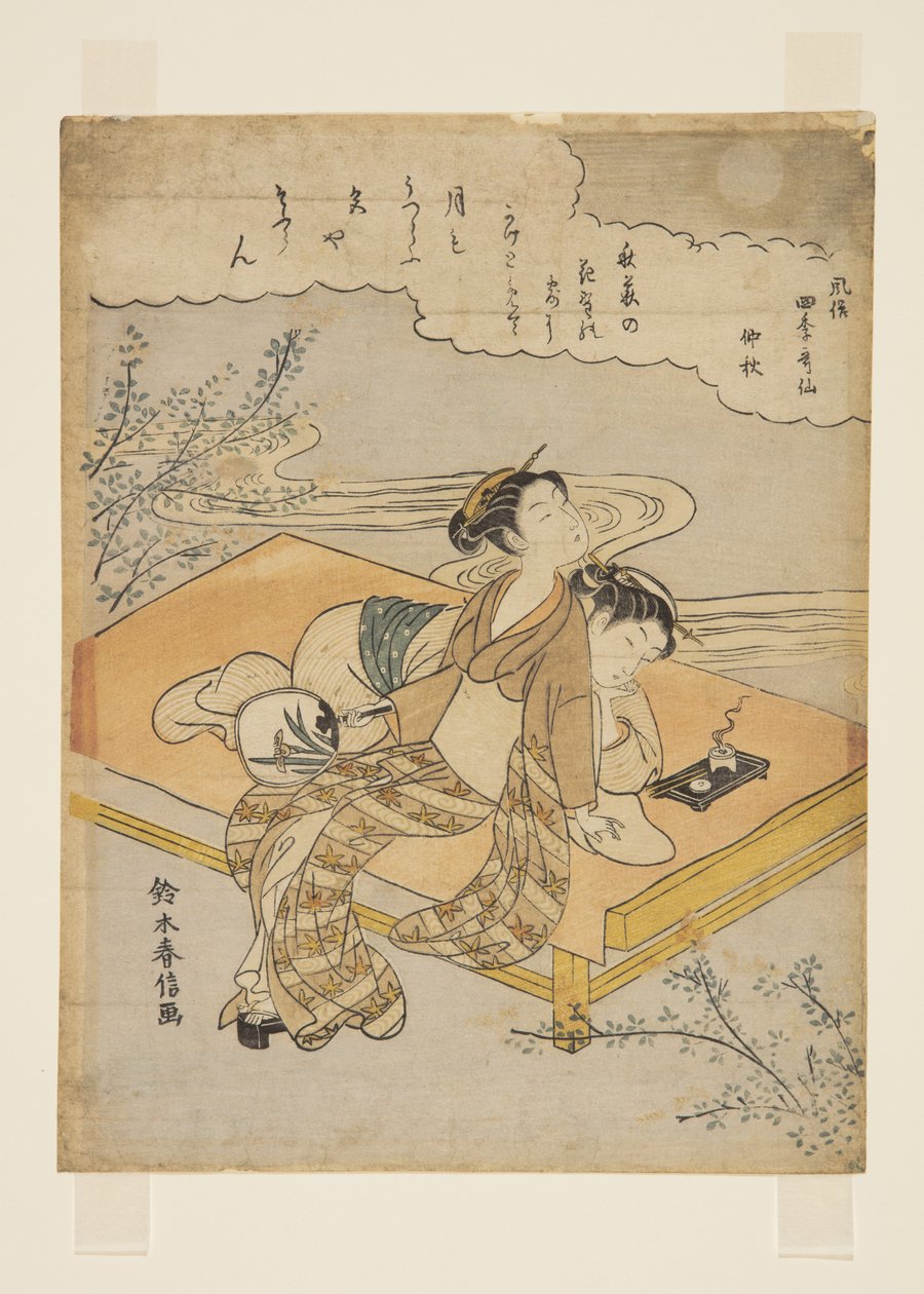 Den åttende måneden: Midt-Autumn (Chushu) (farget treblokktrykk) av Suzuki Harunobu