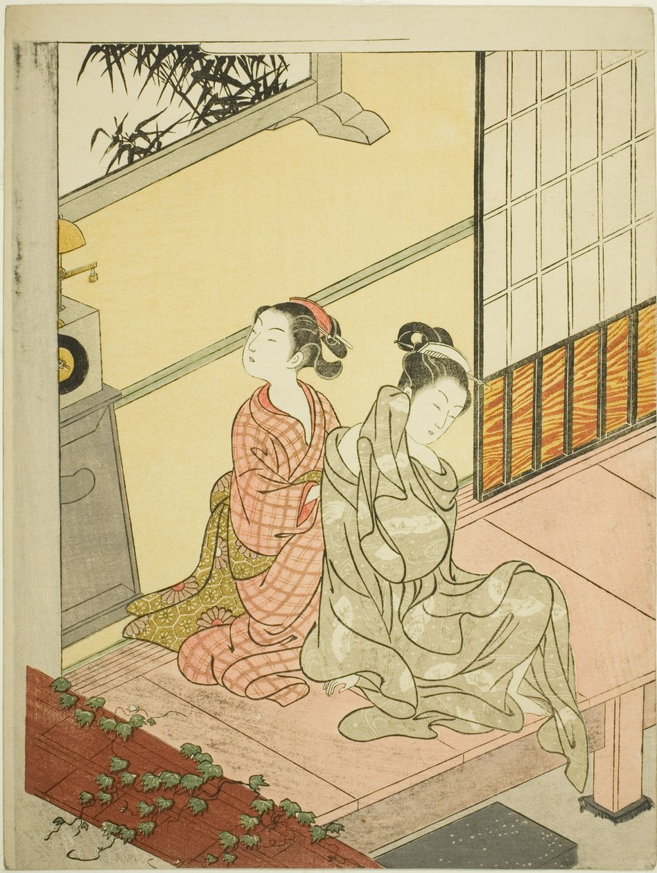 The Evening Bell of the Clock (Tokei no bansho), fra serien "Eight Views of the Parlour (Zashiki hakkei)" av Suzuki Harunobu