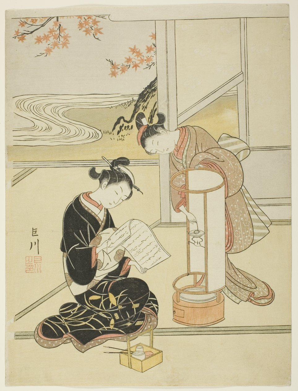 The Evening Glow of a Lamp (Andon no sekisho), fra serien "Eight Views of the Parlor (Zashiki hakkei)" av Suzuki Harunobu
