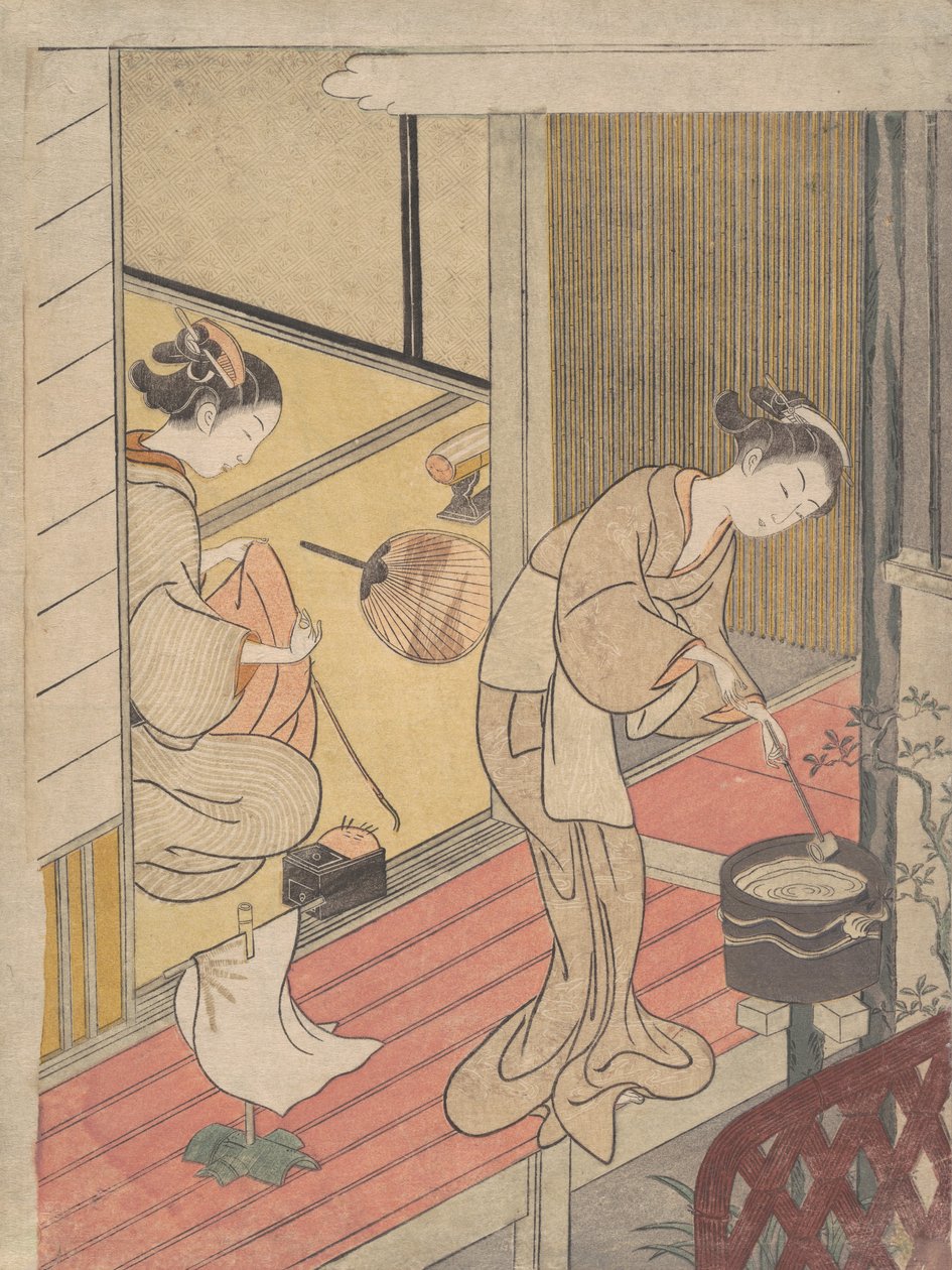 De returnerende seilene til håndklestativet, ca. 1766., ca. 1766. av Suzuki Harunobu