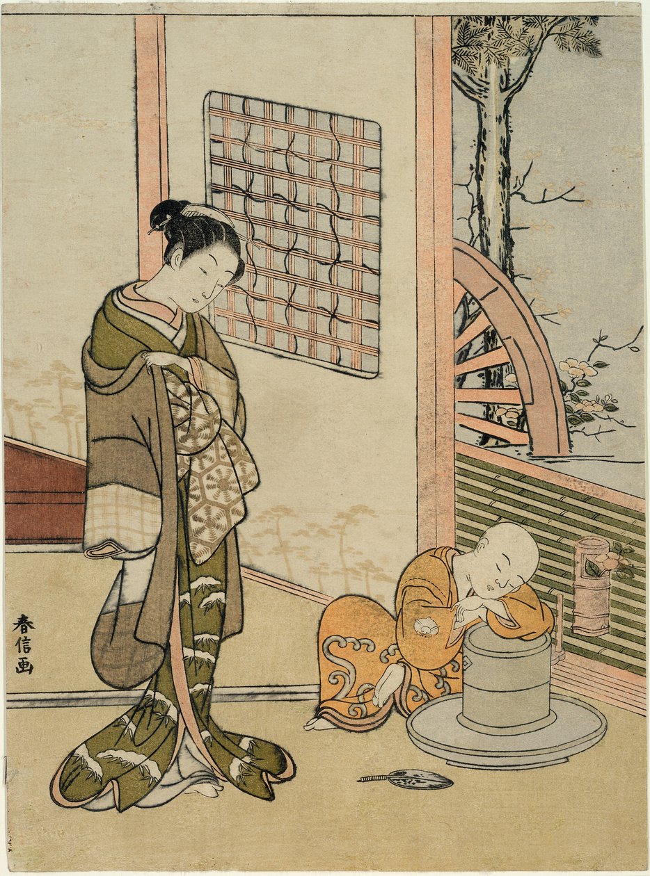 The Sleeping Tea-Boy (parodi på Hokaso) av Suzuki Harunobu