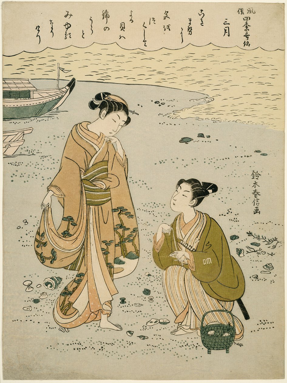 Den tredje måneden (Sangatsu), fra serien "Popular Versions of Immortal Poets in Four Seasons (Fuzoku shiki kasen)" av Suzuki Harunobu