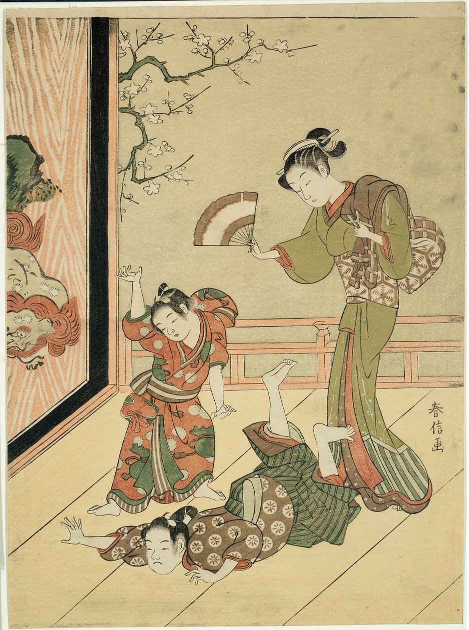 The Wrestling Match (parodi på Ushikawamaru og Benkei) av Suzuki Harunobu