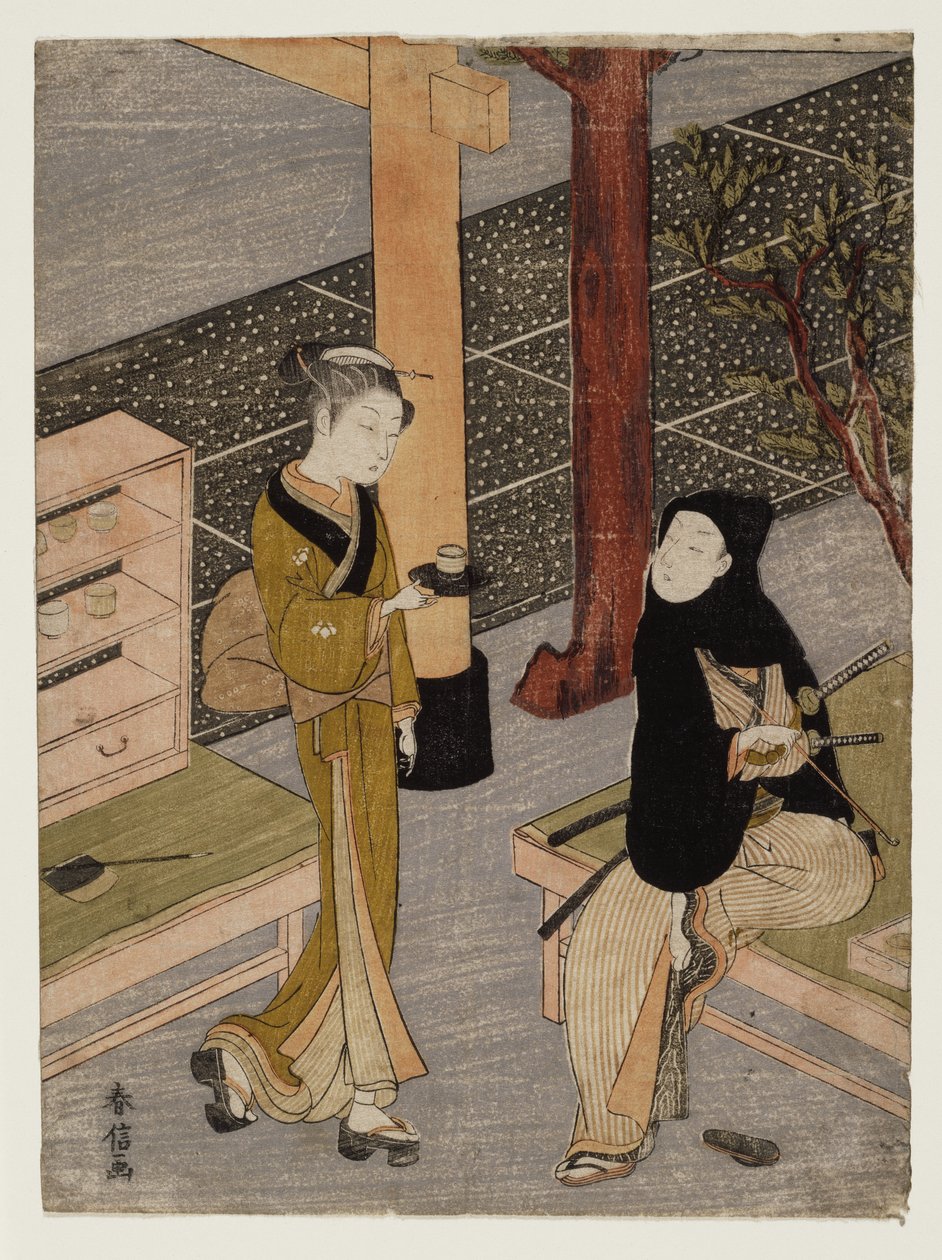 Kunstneren og O-sen, ca. 1769 (treblokktrykk) av Suzuki Harunobu