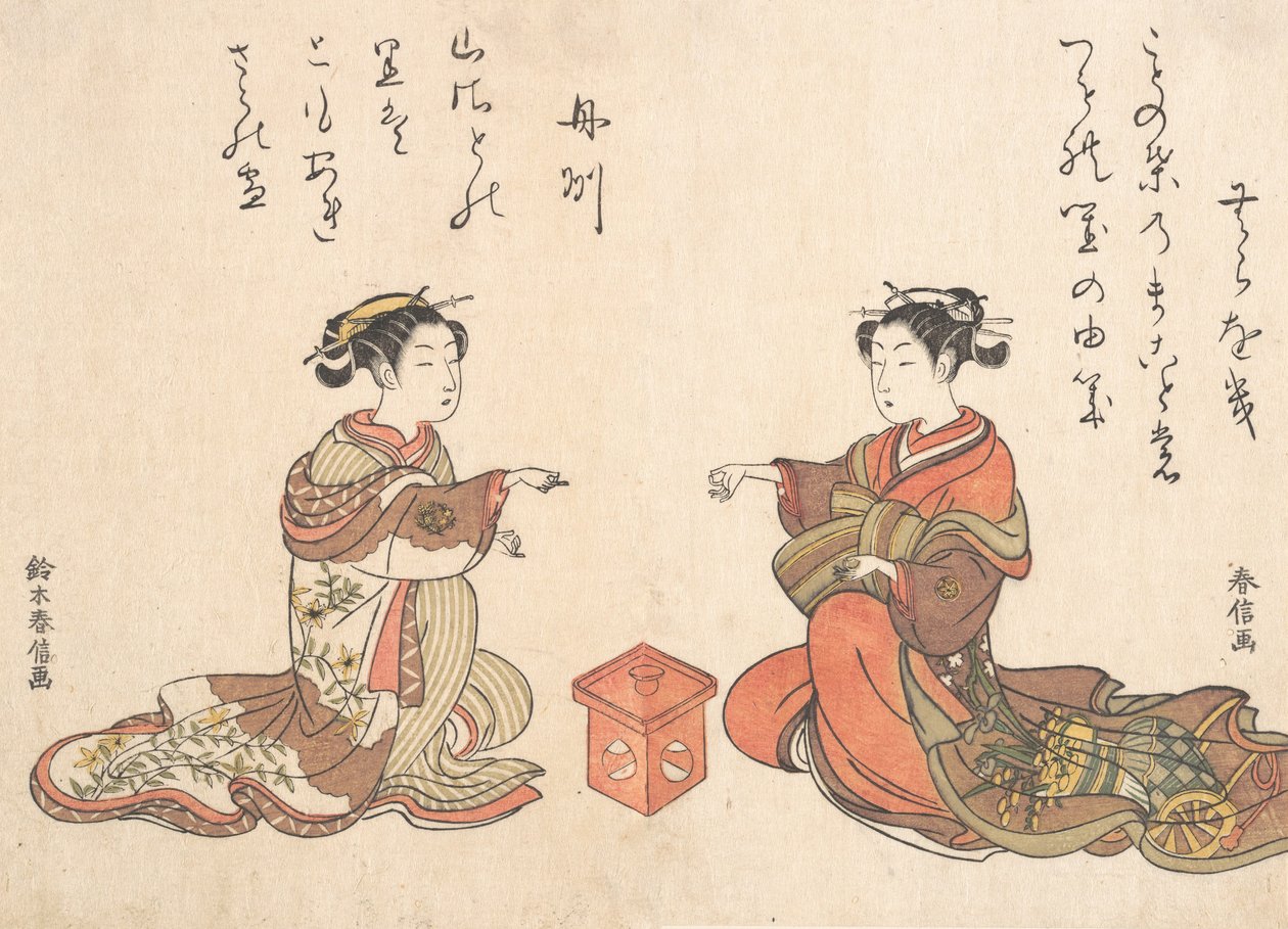 To jenter spiller fingerspillet til Kitsume Ken, 1725-1770., 1725-1770. av Suzuki Harunobu