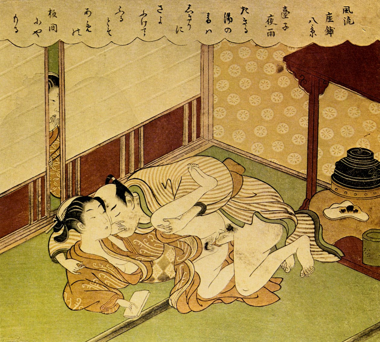 Two Lovers Shunga - erotisk treblokktrykk, ca. 1750 av Suzuki Harunobu