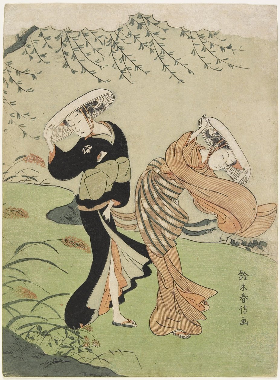 To kvinner i sterk vind, ca. 1767 av Suzuki Harunobu