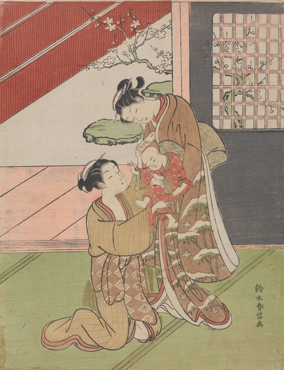 To kvinner med en baby og et brev av Suzuki Harunobu