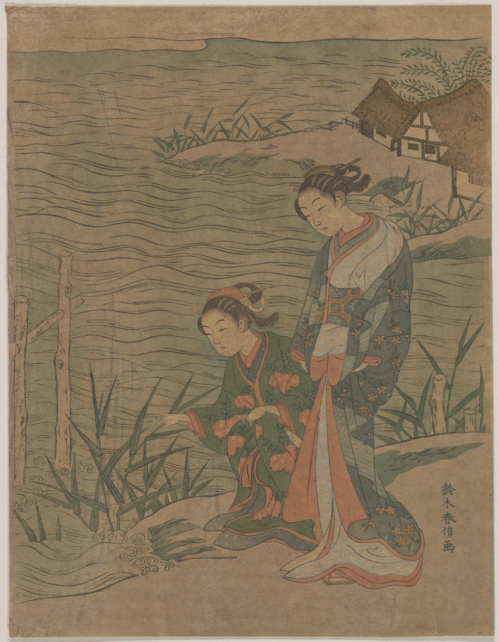 To unge damer ved stranden av Suzuki Harunobu