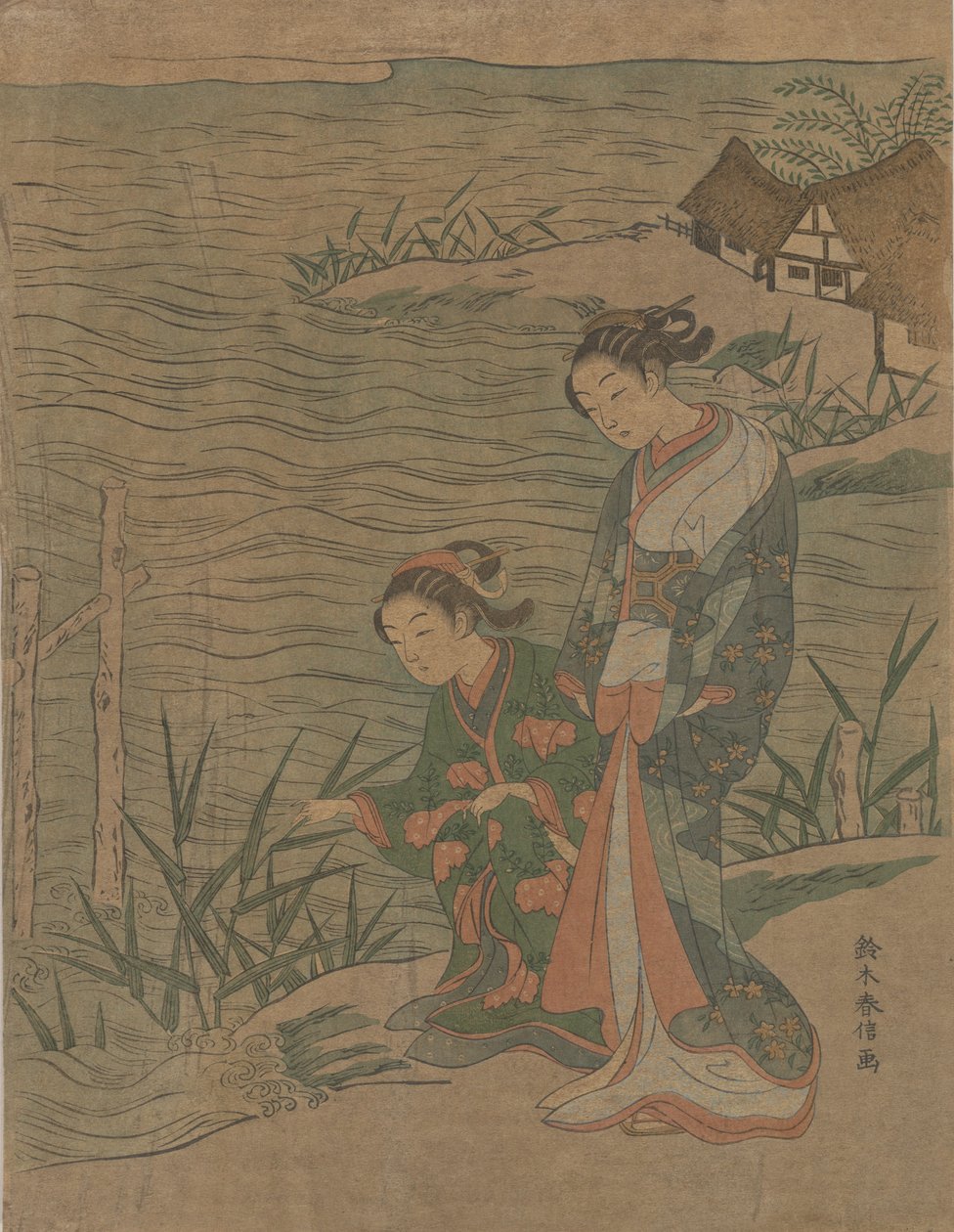 To unge damer ved kysten, ca. 1768., ca. 1768. av Suzuki Harunobu