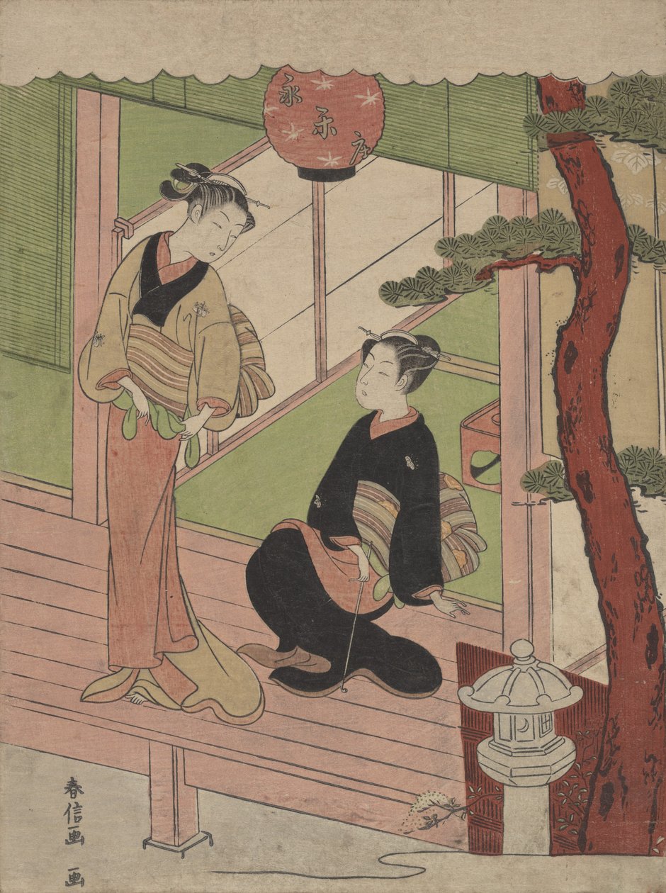 To unge kvinner på en veranda, ca.1766-70., ca.1766-70. av Suzuki Harunobu