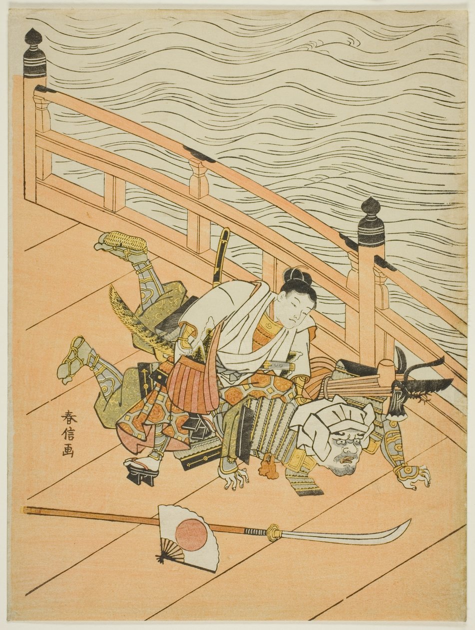 Ushiwakamaru Idé d Benkei Fighchin g Lyd Gjensidig hjelp B grunn av Suzuki Harunobu
