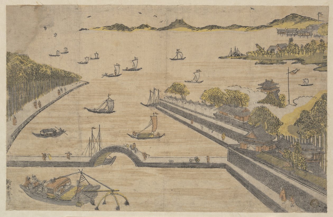 Utsikt over Fukagawa, Edo av Suzuki Harunobu