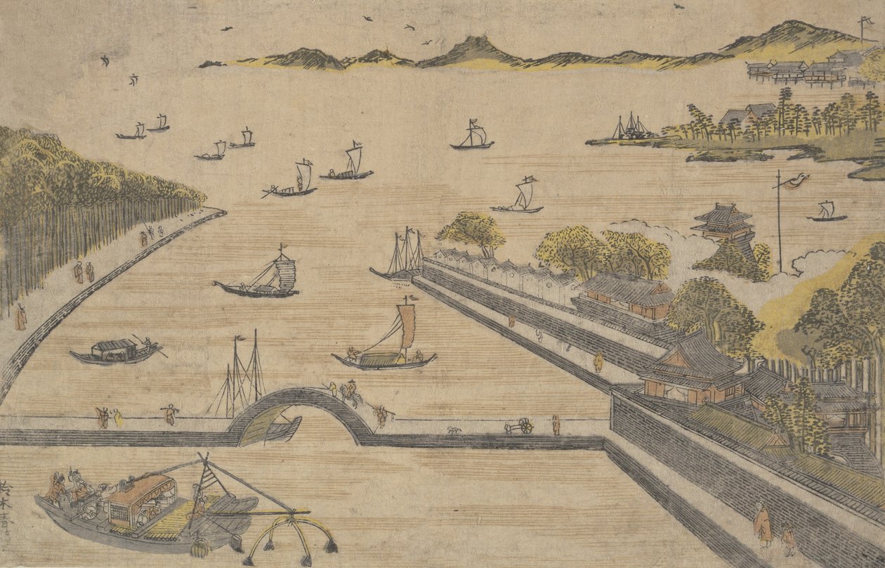 Utsikt over Fukagawa, Edo, ca. 1764., ca. 1764. av Suzuki Harunobu