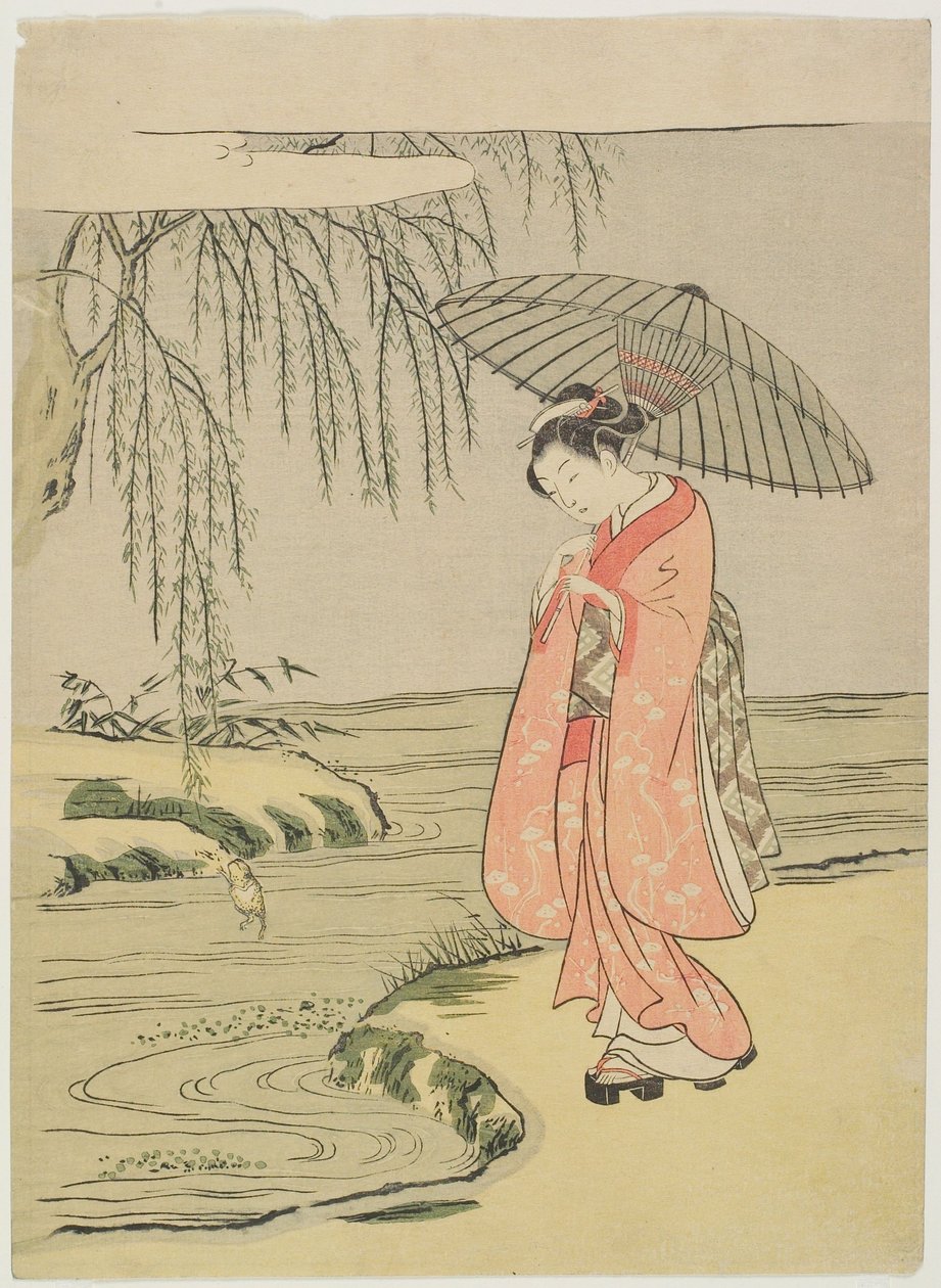 Visuell parodi på kalligrafen Ono no Tōfū (senere utgave) av Suzuki Harunobu
